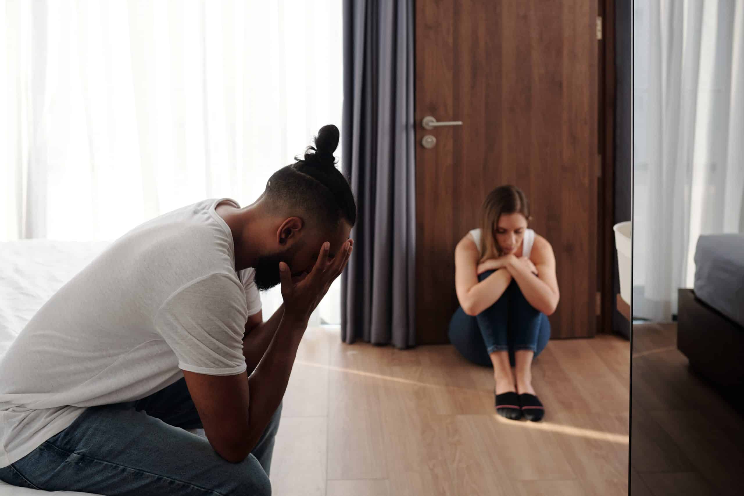 Distraught couple in an argument, symbolizing relationship issues. F3 Private Investigations can help uncover the truth.