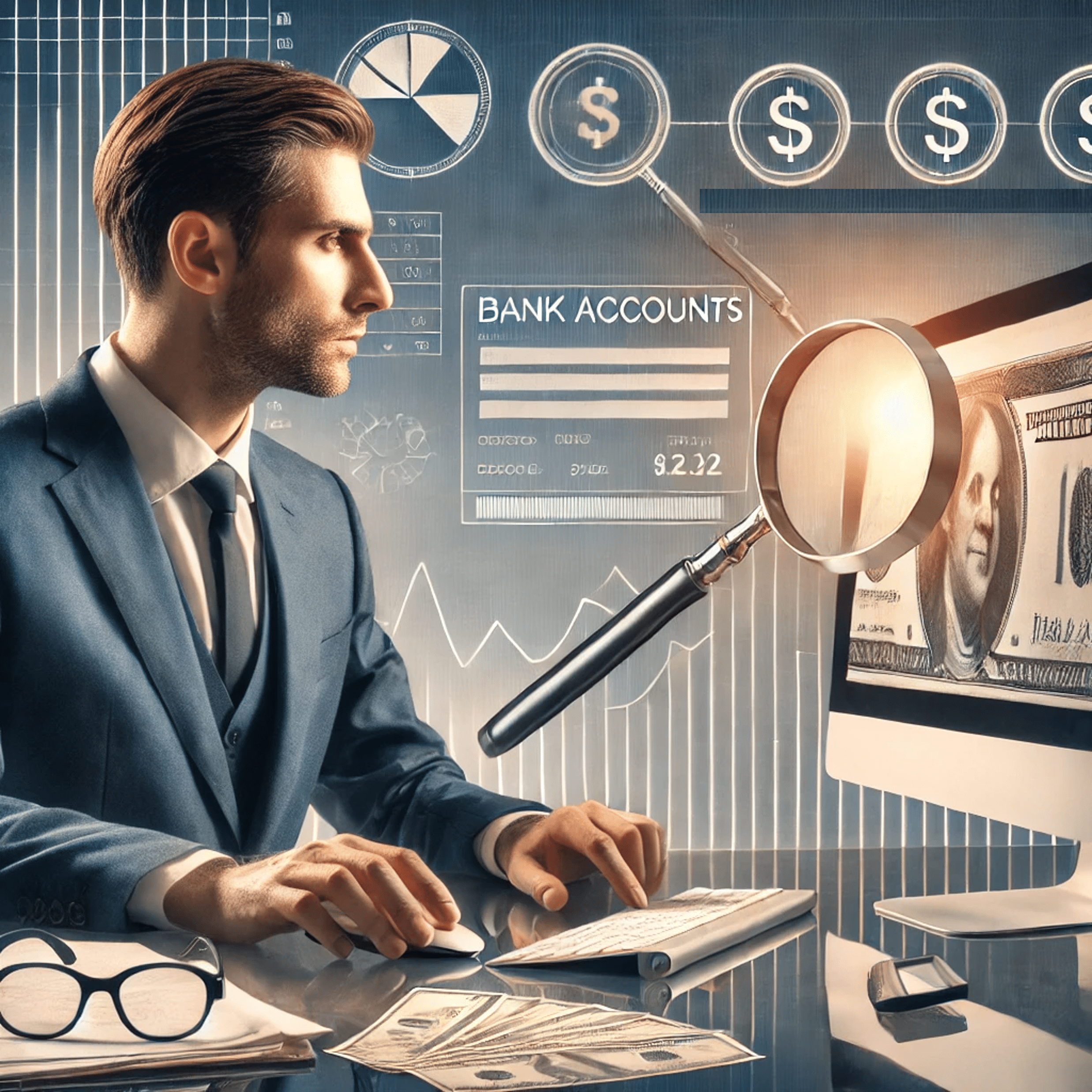 Businessman analyzing financial data and currency exchange