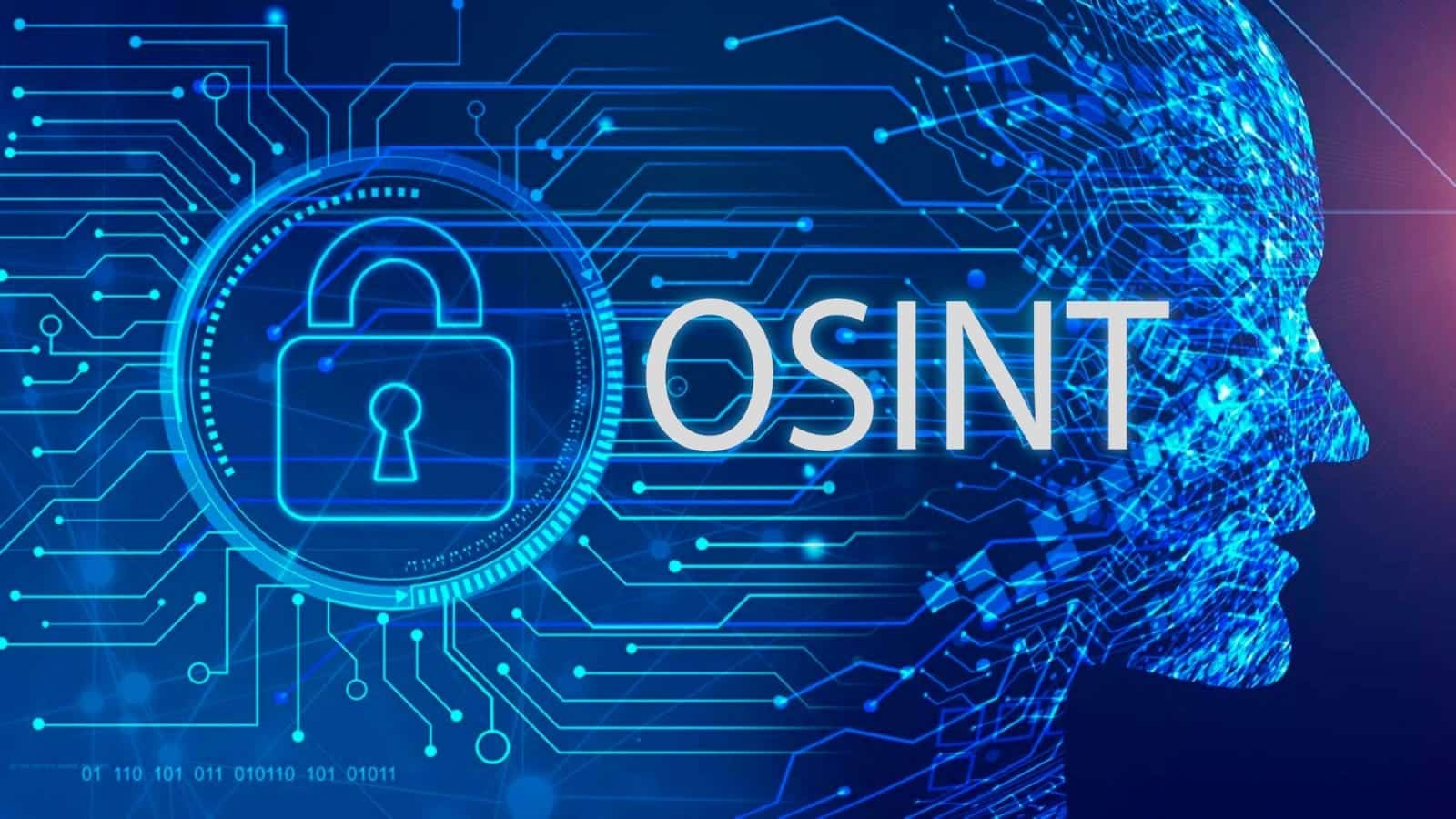 OSINT concept with digital face and lock icon
