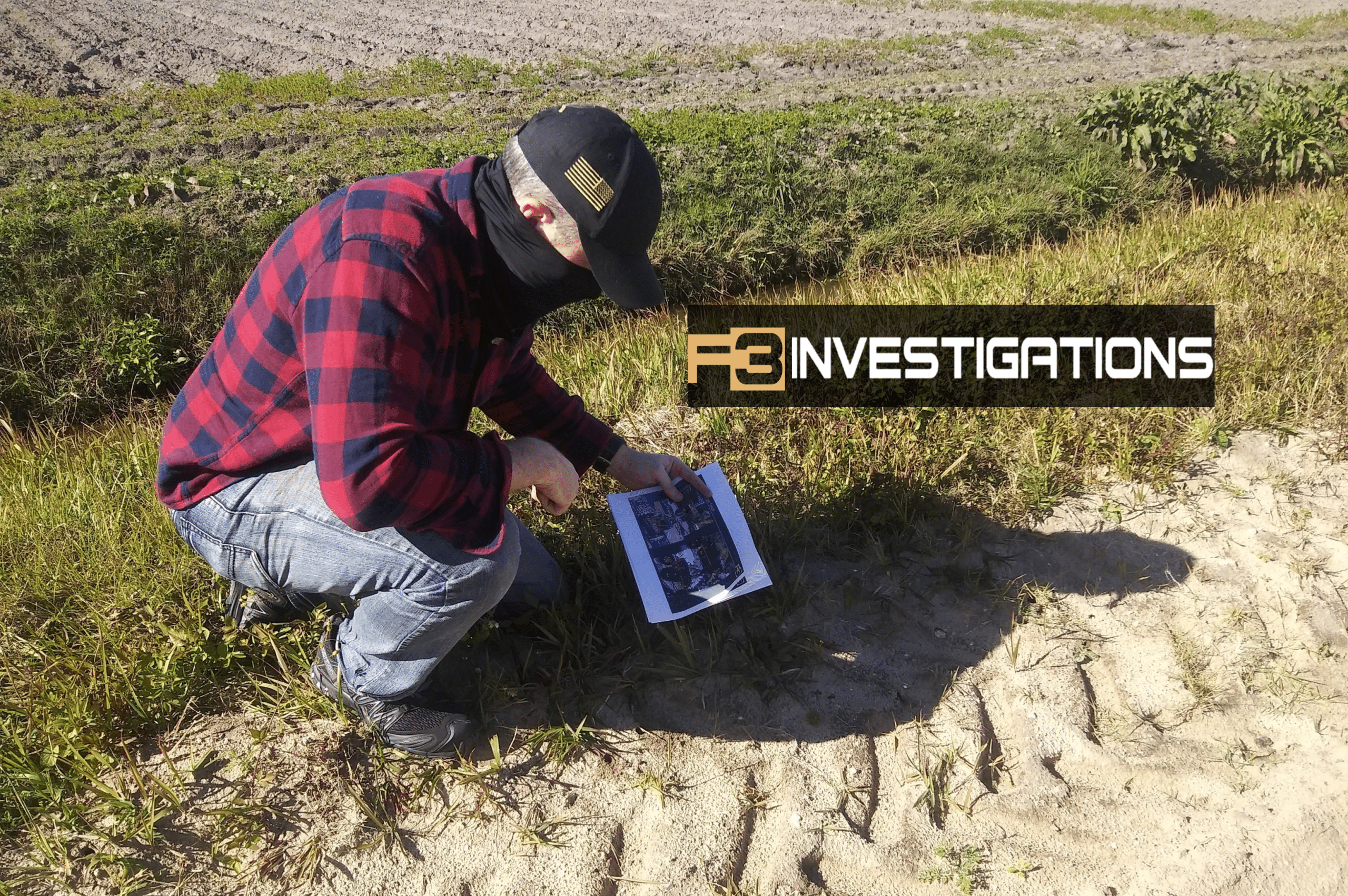 Investigator examines evidence at rural site.