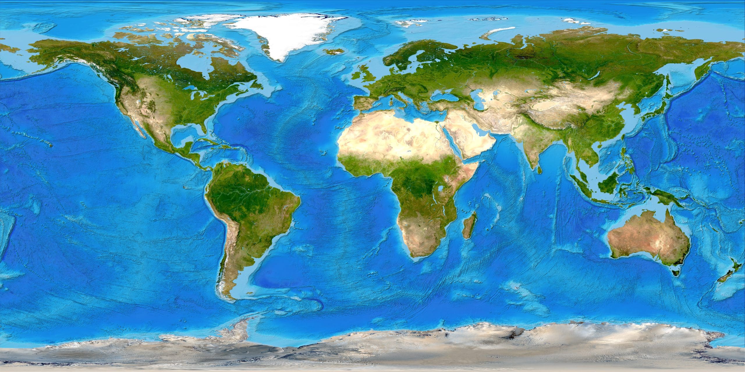 World map showing continents and oceans