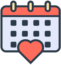 Calendar icon with heart symbol underneath.